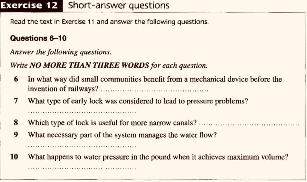 short answer questions reading ielts